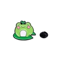Broche grenouille mignonne en émail vert sur nénuphar avec attache noire - C2561-4 Grenouille Souriante sur Feuille