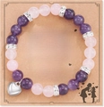 Pink and purple natural stone beaded bracelet with silver heart charm on gift card - Pink Purple + To My daughter Card 2