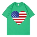 T-shirt en coton vert avec imprimé drapeau américain en forme de cœur sur le torse - Vert (Cœur Drapeau)