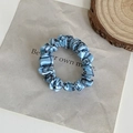 Blue plaid satin scrunchie hair tie for women with a glossy finish and checkered pattern - Blue Plaid