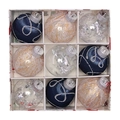 Set of 9 Christmas balls in navy blue, gold, and transparent with glitter in a white box - 8CM/9pcs / Blue