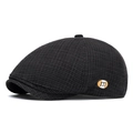 Béret classique à carreaux noirs de style vintage avec écusson m pour hommes et femmes - Ajustable (57-61cm) / Carreaux Noir
