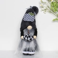 Gnome plush toy with plaid hat and pumpkin applique, featuring long grey beard detail - D2-23 Grey Plaid Pumpkin Gnome