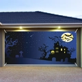 Halloween garage banner with haunted house bats and graveyard on starry background - 100cmx70cm / Full Moon Starry Night Haunted House Style (WS096)
