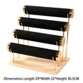Four-tier gold jewelry display stand with black velvet bars and solid wood base - Four Layer Gold Bangle Stand-Black Velvet