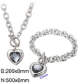 Set gioielli cuore in acciaio e cristallo grigio, collana e bracciale chiusura OT - Set 2 Pezzi Argento - Gemma Grigia (KS197636-Z)