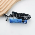 Ocean blue whale shark hair claw clip with white dots and sparkling rhinestone eye - D7-1-10 Spotted Whale Shark