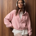 Veste polaire rose clair pour femme avec zip et broderie pour la chaleur d'automne - S / Rose