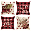 Set of 4 Christmas pillow covers with red truck and plaid patterns for sofa decor - Plaid Red Truck