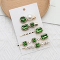 Set di 5 fermagli vintage con strass color smeraldo e perle in finitura dorata - Verde Erba