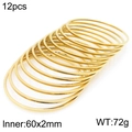 Set of 12 minimalist 18K gold plated stainless steel bangles with 60mm inner diameter - 12-Ring Style (KB203096-LO)