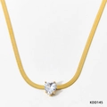 Elegant gold flat snake chain necklace with a single heart-shaped clear zircon pendant - Gold + White Zirconia