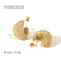 Orecchini a C in acciaio inossidabile placcato oro 18K con strass, misura 24,7mm - Stile a Forma di C Micro-pavé di Strass (YYE023325) / Oro