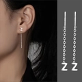 Elegant S999 sterling silver threader earring featuring a polished letter Z pendant - Letter Z