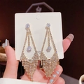 Elegant S925 silver needle long tassel earrings with sparkling white zirconia crystals - Gold Inverted Triangle Full Rhinestone Long Tassel Earrings (E0064金)