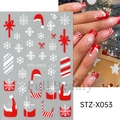 Christmas nail art stickers STZ-X053 with festive red and white snowflake designs - STZ-X053 Christmas Gift Red
