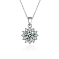 Silver sunflower pendant necklace with round central stone and halo of small diamonds - Sunflower Zirconia Necklace
