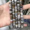 Natural landscape stone rondelle beads in earthy tones for DIY jewelry making - 5*8mm (Per Strand) / Bamboo Leaf Agate