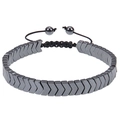 Detailed view of adjustable black hematite arrow bead bracelet with braided cord - Arrow Geometric Style (Arrow Black Magnetic Bracelet)