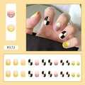 Detail of 24pcs press-on nails with checkerboard and gradient designs in a box - R572 Gradient Plaid