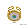 14K vergulde roestvrijstalen open ring met schelpinleg en turquoise kralen accent - Ronde Turkoois Schelp