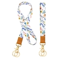 Floral print wrist strap and neck lanyard set with white base and golden metal lobster clasp - White Fresh Flowers