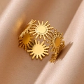 Elegant 18k gold plated stainless steel open ring with hollow sunburst pattern for women - Sun Pattern (JZ6291G)