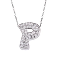 Silver cursive letter P pendant necklace with sparkling cubic zirconia pavé stones - Letter P / Silver