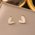 Elegant gold heart earrings with white mother of pearl inlay for a minimalist luxury look - White Shell Heart Earrings(AG197) / Gold