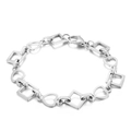 Silver stainless steel bracelet with alternating hollow heart and square geometric links - Heart Style Silver (KB160614-Z)