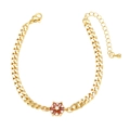 Bracelet fleur en or avec zircons rouges et blancs sur une chaîne de style cubain - Rouge