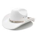 Classic white wool felt western cowboy hat with turquoise bead and breathable eyelets - M (56-58cm) / White