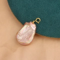 Pink-purple baroque pearl pendant with gold S925 sterling silver buckle on fabric - 18*21mm / Pendant Only (Without Chain) - Purple Button