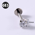 G23 Titanium labret sieraad met een 4mm heldere ronde zirkonia in een klauwzetting - 1.2x6mm / Witte ronde zirkoon-4mm