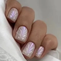 Macro shot of 3D embossed shell texture nail tips with iridescent purple aurora finish - Phantom Purple Pearl White 3D Texture (DS10)