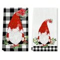 Christmas kitchen towels with buffalo plaid gnome and poinsettia holiday patterns - Christmas Gnomes Illustration Style (MJBT66-49) / 2 Pieces/Pack (40*60cm) / Black and White Plaid Gnomes