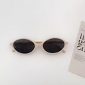 Retro oval small frame sunglasses in cream beige finish with dark lenses for women and men - Creamy White Gray Lens
