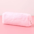 Pink plush pencil case with soft faux fur texture and a gold metal zipper pull - Plush Octagonal / Pink