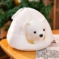 Polar bear plush igloo pet house with soft handle and mini bear cub mascot - Snow Nest + Polar Bear / 20cm