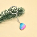 Bohemian style shell keychain with blue and pink gradient and golden metal edges - Style 5 (Blue Pink Gradient Shell)