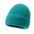 Thick knitted beanie hat in vibrant cyan for autumn and winter outdoor warmth - Dark Green