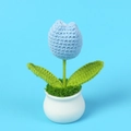 Handmade crochet light blue tulip flower in a small white ceramic pot ornament - Blue Single Head Tulip