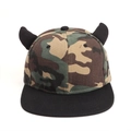Creative camouflage snapback hat with black devil horns and a flat brim for hip-hop style - Black Brim Camouflage