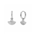 Detailed view of silver fan-shaped earrings featuring a central white zircon stone inlay - 24K / Silver White Rhinestone Style (JQH0010-SS-1)
