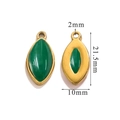Gold stainless steel marquise charm with green natural stone, 21.5mm x 10mm DIY pendant - Green Agate