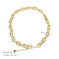 Detail of 10mm wide gold chunky chain necklace with pavé zircon crystals and dimensions - Gold Thick Chain Style (DN240654-A)