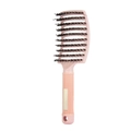 Pink curved boar bristle hair brush with ergonomic non-slip handle and vent design - Light Pink With Bristles