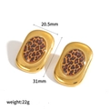 18K gold stainless steel earrings with leopard print pattern measuring 20.5mm by 31mm - Rectangular Leopard Gold Frame Earrings(TE60627)