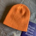 Winter knitted warm beanie hat in bright orange color with thick ribbed texture - Elastic / Orange