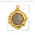 Macro detail of geometric marquise natural stone pendant with size measurements - YE241-Grey Marble/Wavy Edge